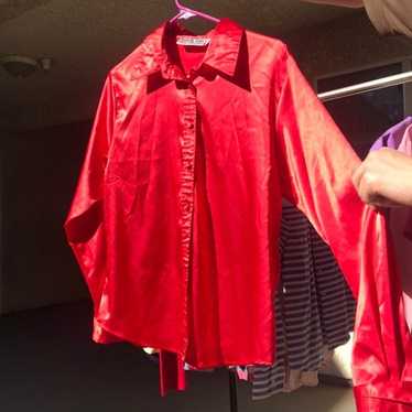 Red Polyester Satin Blouse