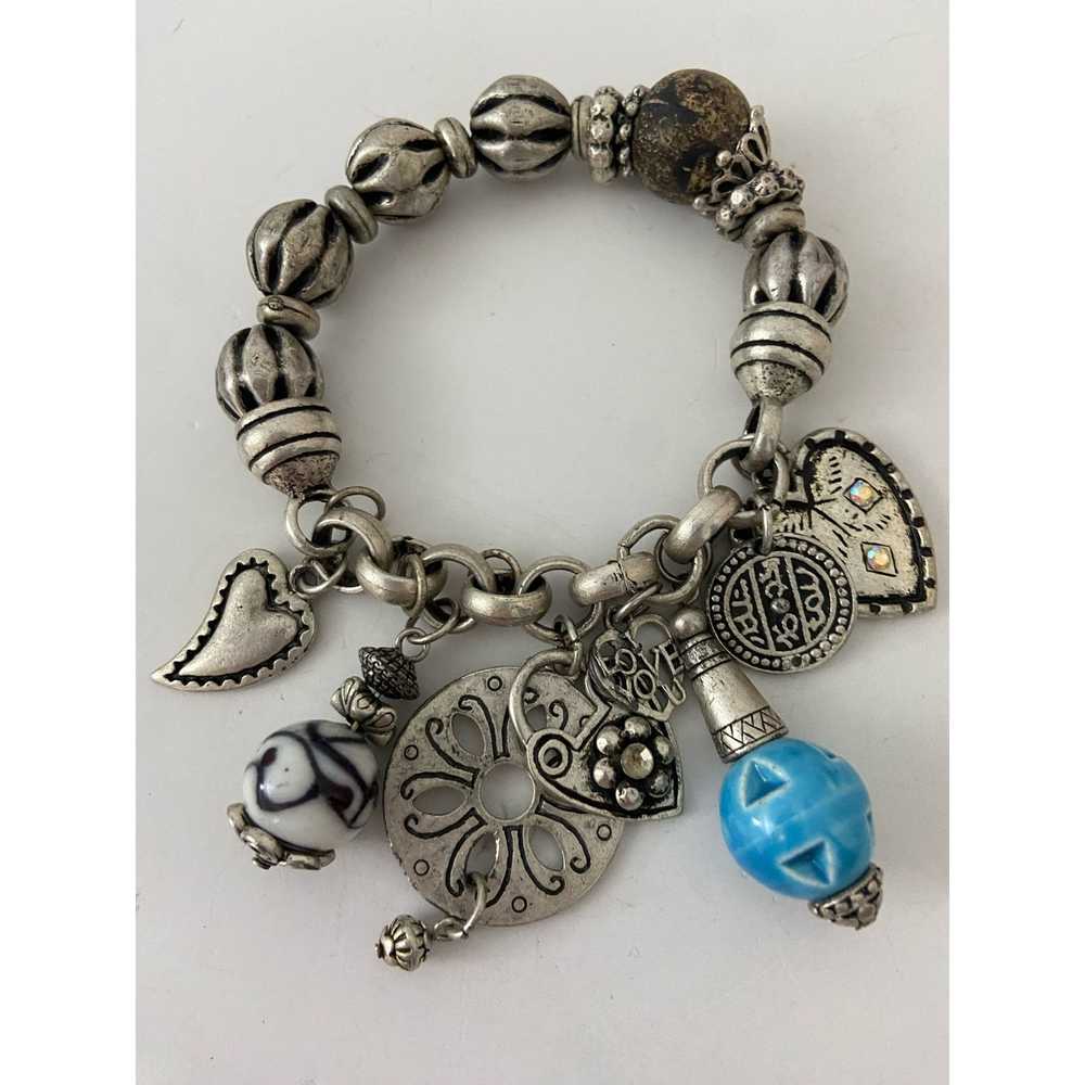 Generic Silver tone vintage heart Charm Bracelet - image 3