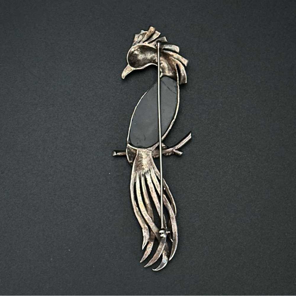 Brand 80’s Art Deco Style Bird Of Paradise Silver… - image 2