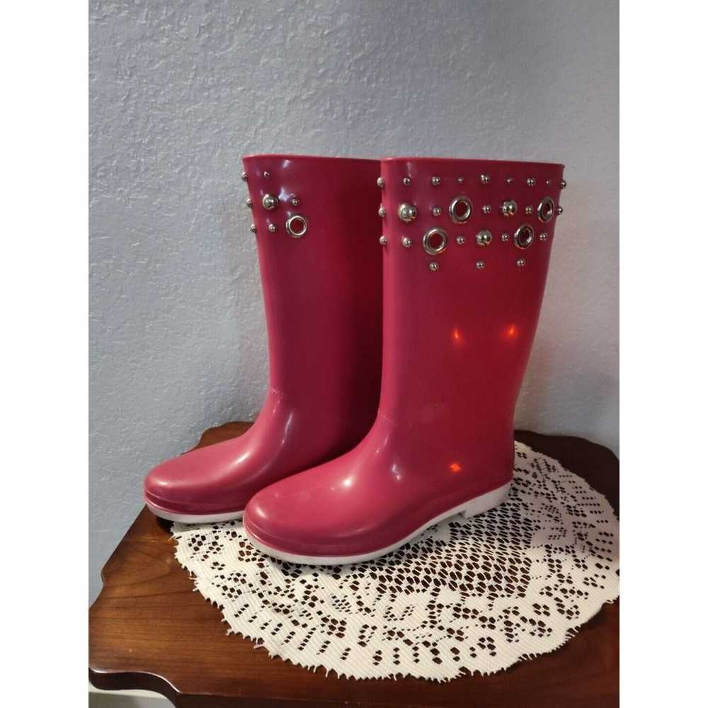 Stuart Weitzman Rubber Pull-on Boots Pink  Embell… - image 1