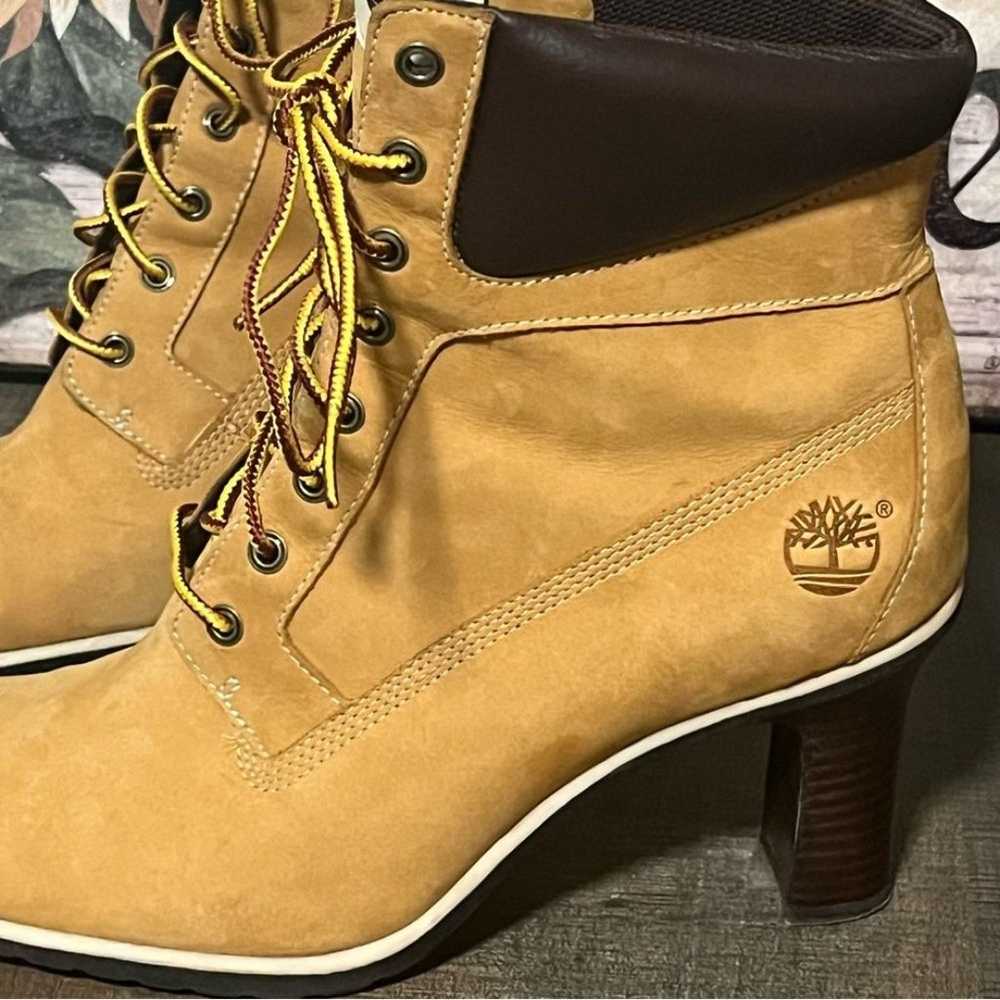 High Heeled Timberland Wheat Colored Boots size 9M - image 11