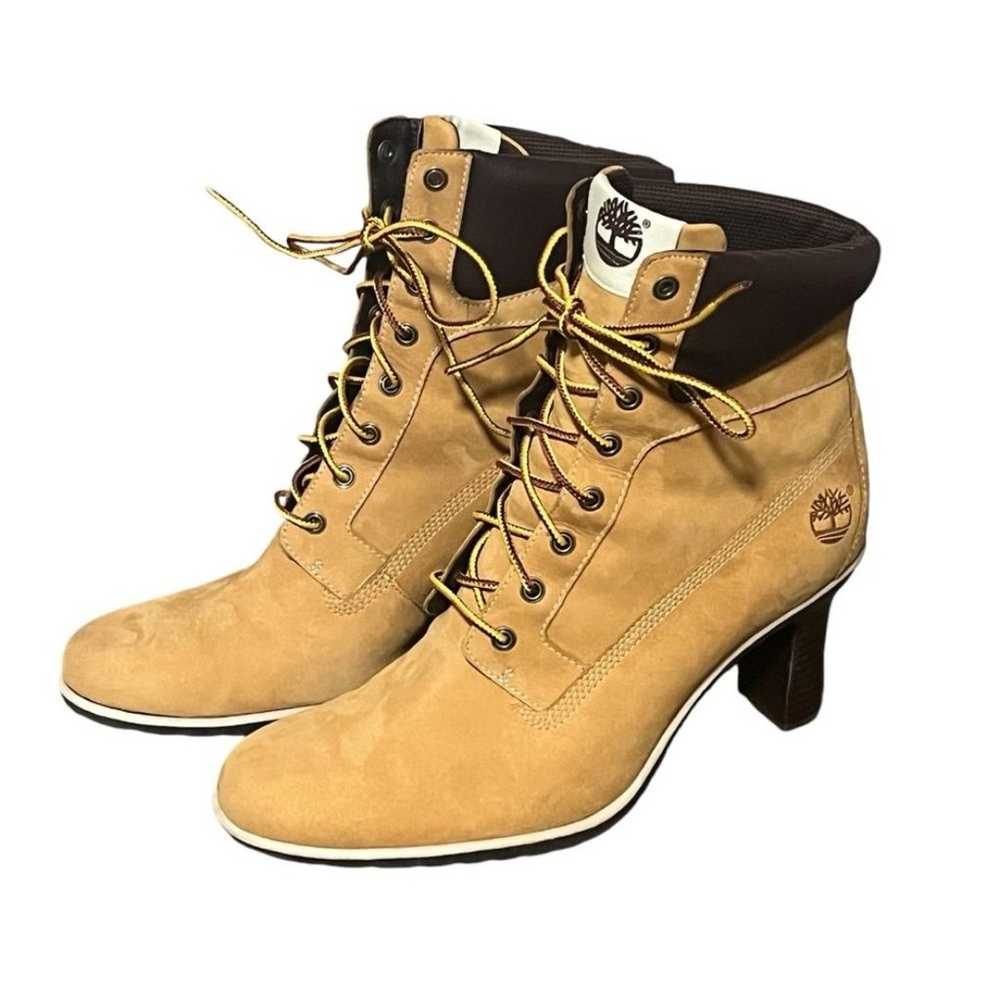 High Heeled Timberland Wheat Colored Boots size 9M - image 1