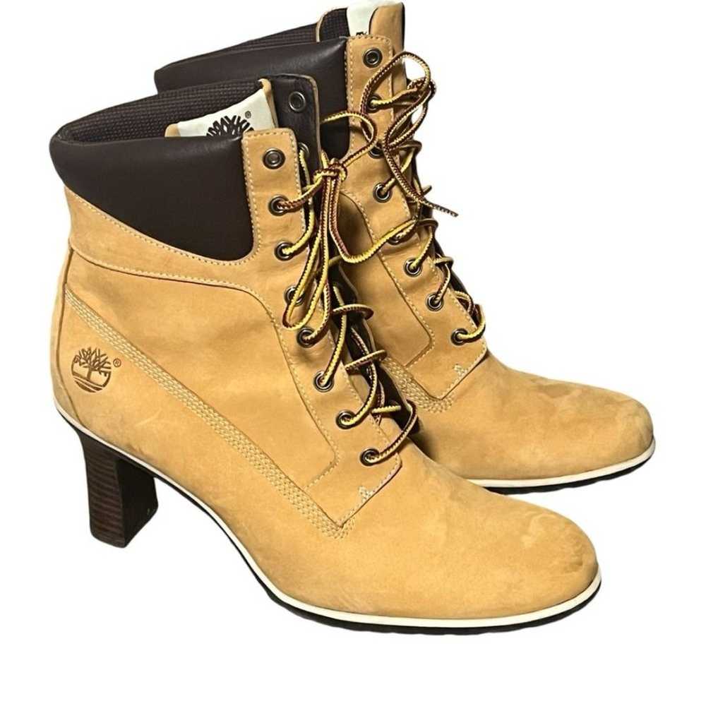 High Heeled Timberland Wheat Colored Boots size 9M - image 3