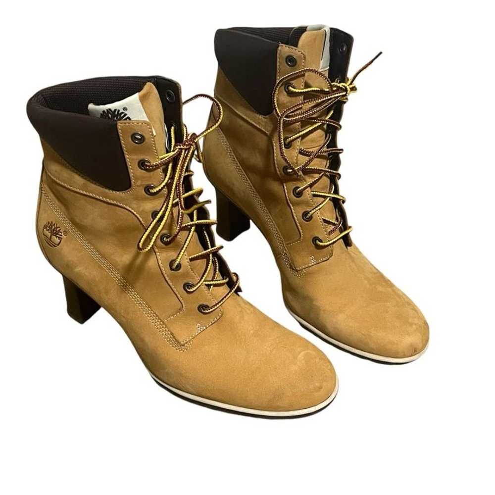 High Heeled Timberland Wheat Colored Boots size 9M - image 4