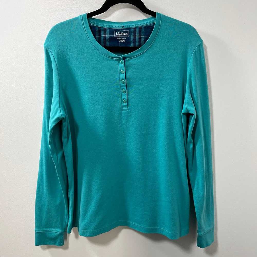 L.L. Bean Timeless Teal Henley [size L] - image 2