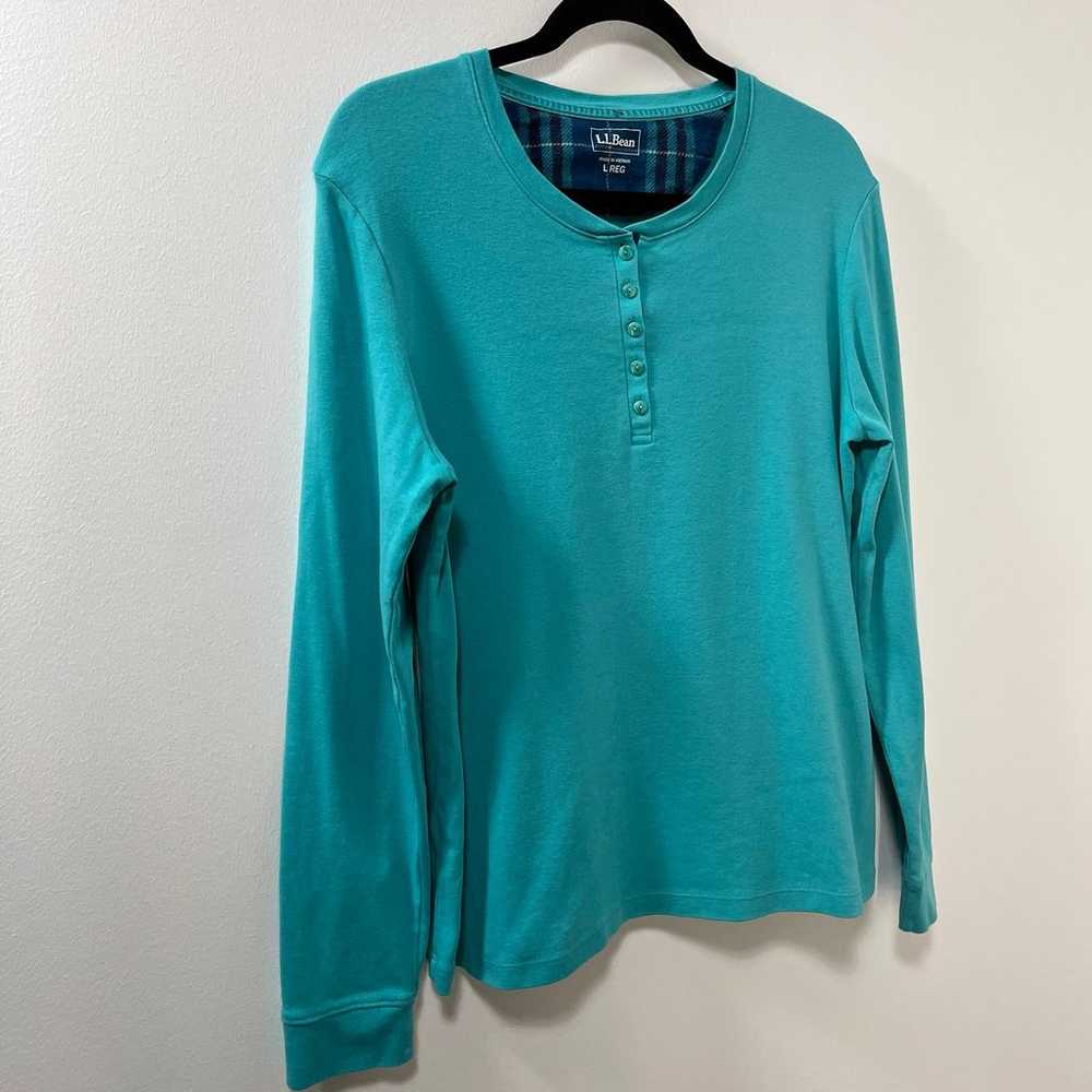 L.L. Bean Timeless Teal Henley [size L] - image 3