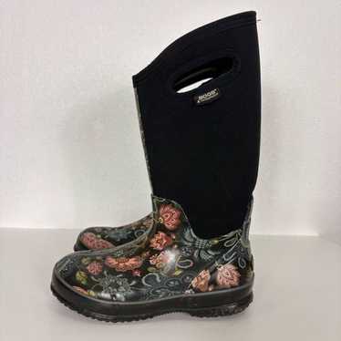 BOGS Black with Pink & Blue Floral Classic Winter 