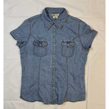 Faded Glory Size S blue denim look button down co… - image 1