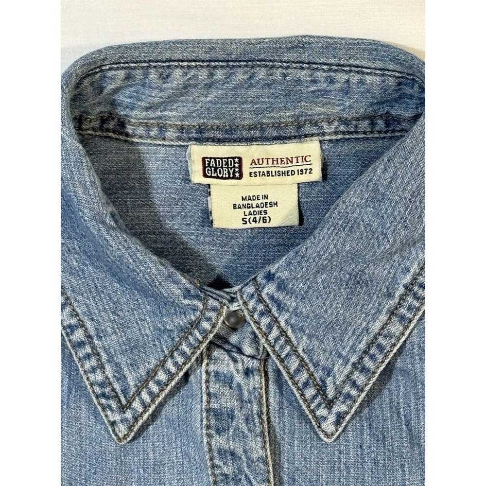 Faded Glory Size S blue denim look button down co… - image 3