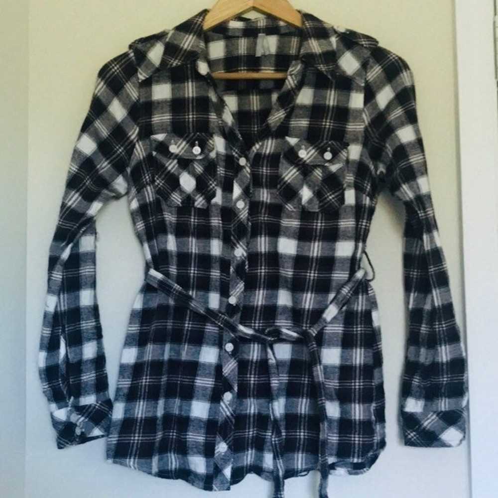 CHOCOLATE PLAID BUTTON DOWN SHIRT - image 1