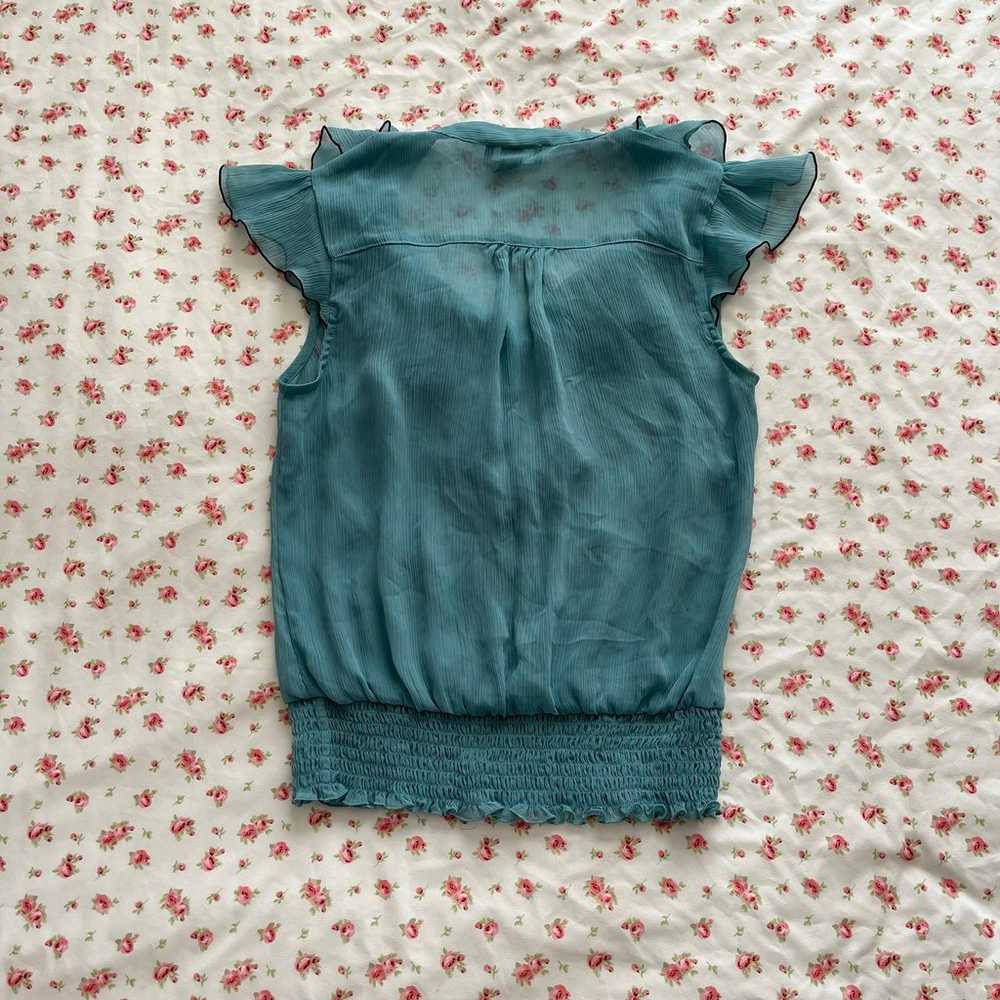 Teal sheer top with black detailing - image 2