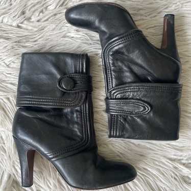 Frye Black Leather Heeled Ava Button Flap Heeled … - image 1