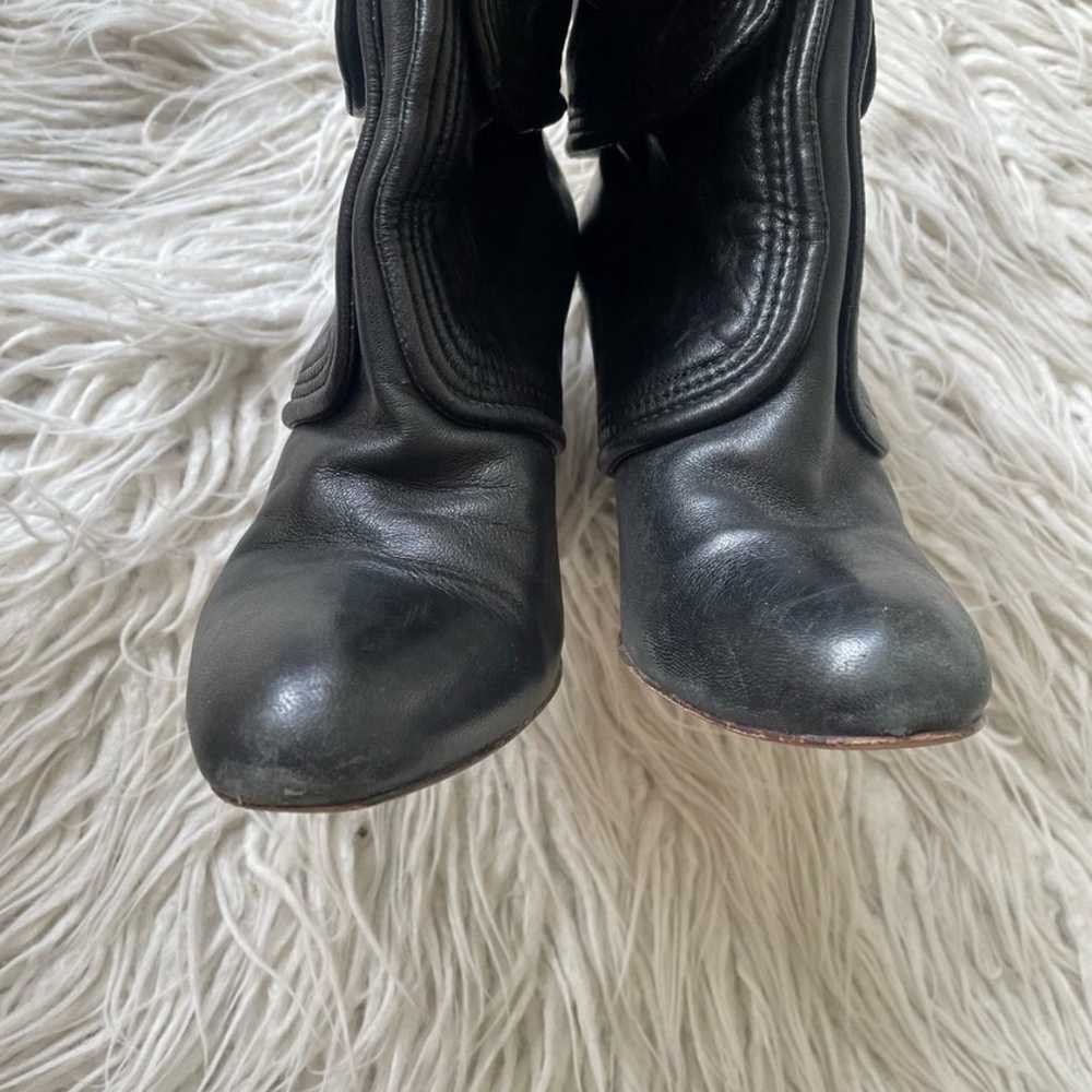 Frye Black Leather Heeled Ava Button Flap Heeled … - image 4