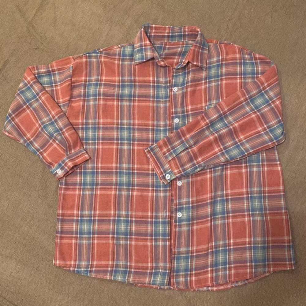 pink blue white plaid light soft flannel - image 2