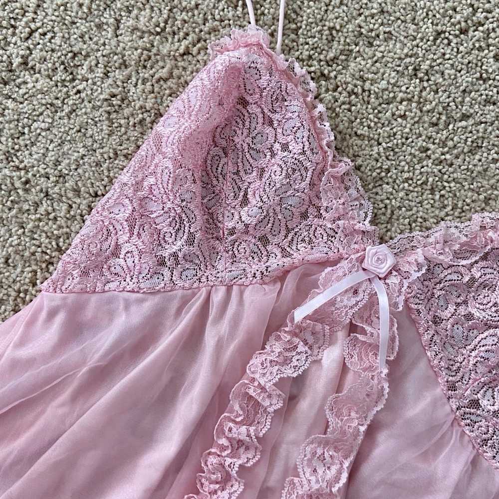 Vintage Princess Pink Lace Rose Sheer Lingerie Top - image 2