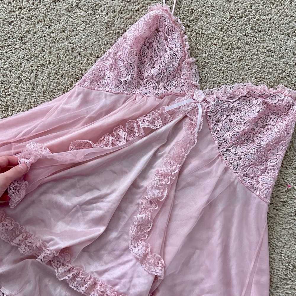 Vintage Princess Pink Lace Rose Sheer Lingerie Top - image 3