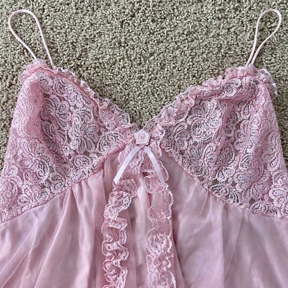 Vintage Princess Pink Lace Rose Sheer Lingerie Top - image 4