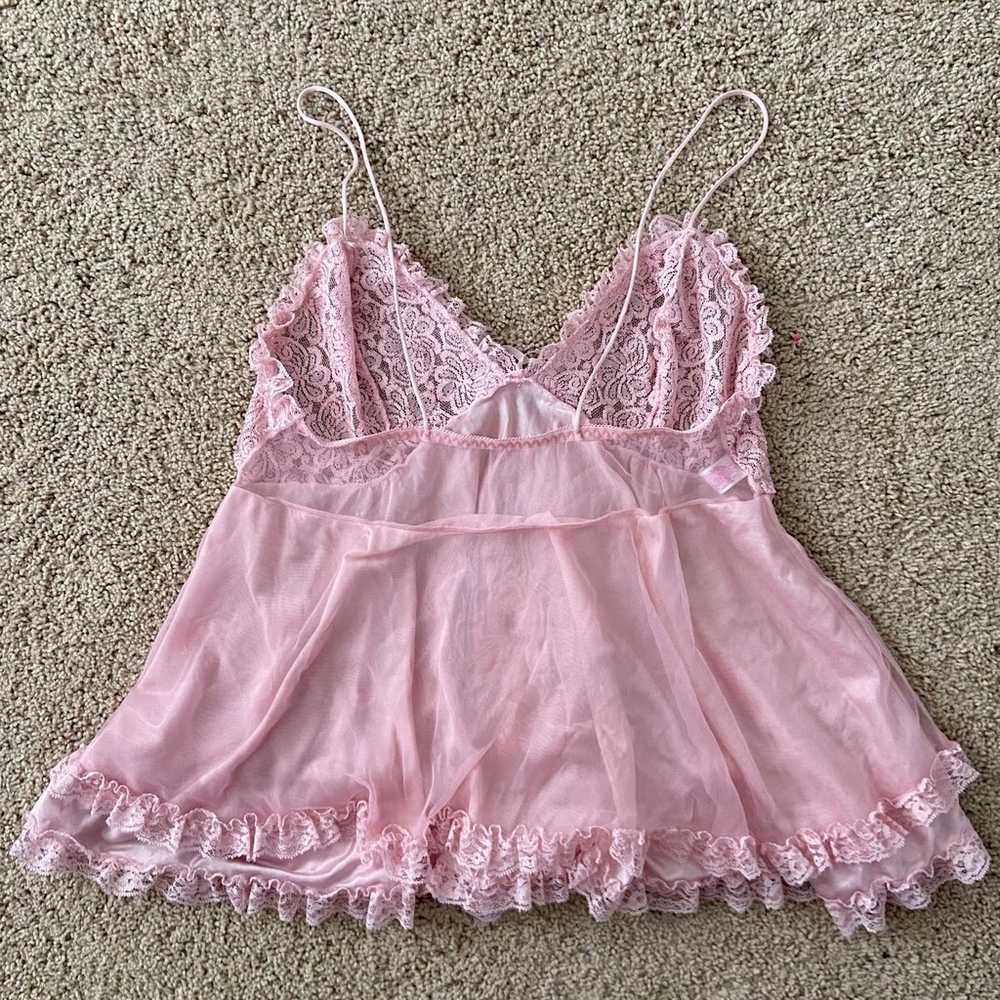 Vintage Princess Pink Lace Rose Sheer Lingerie Top - image 5