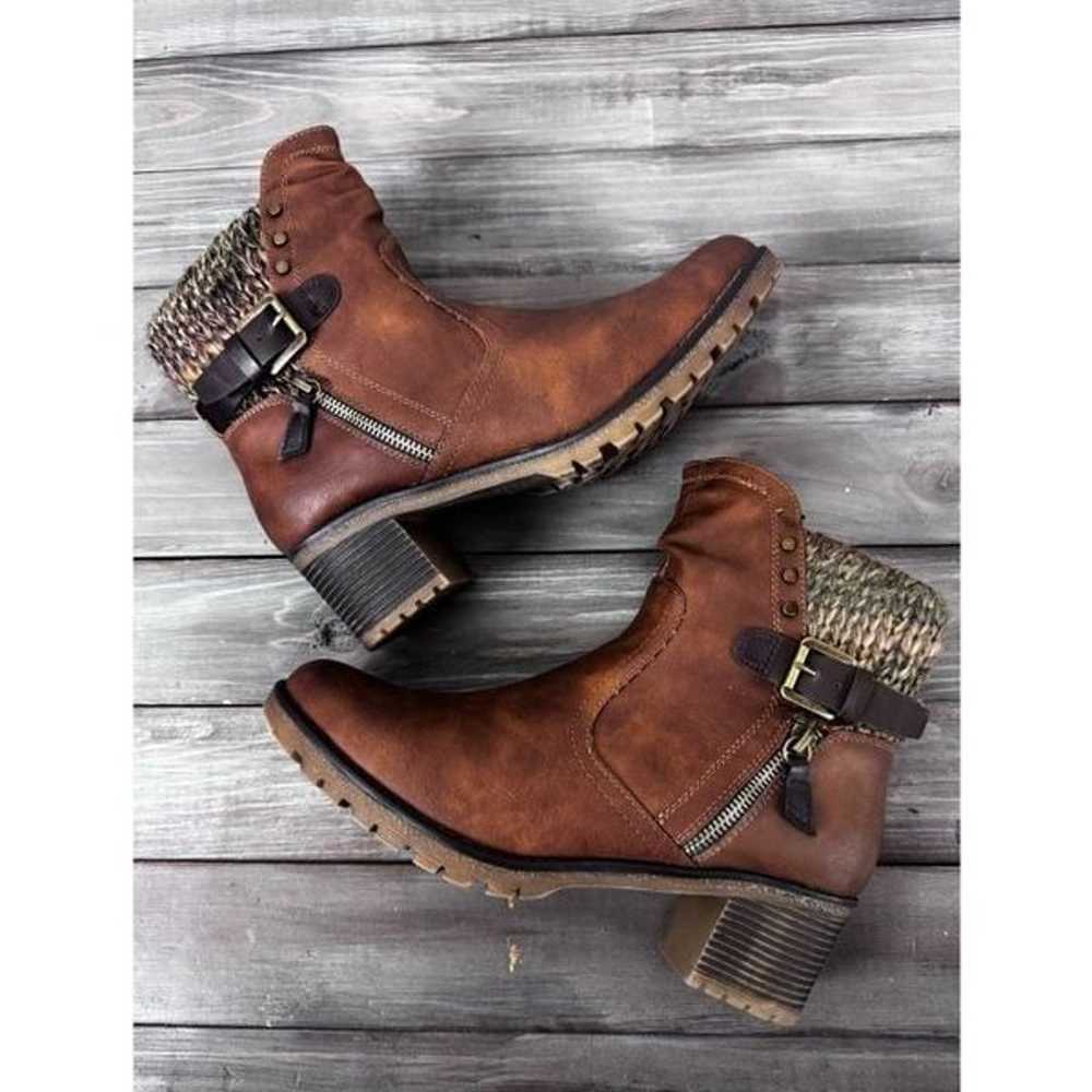 Spring Step Vegan Leather Brown Buckle Heeled Ank… - image 4