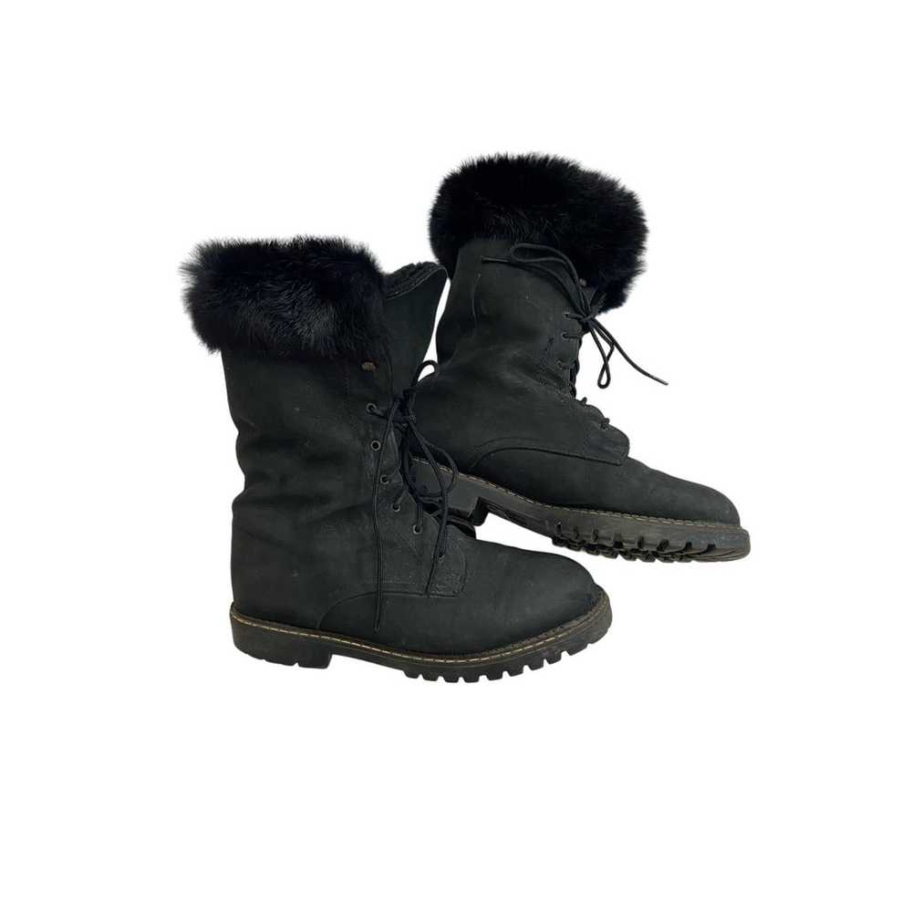 Sorel Rabbit Fur Shearling Lined Black Lace-Up Bo… - image 1