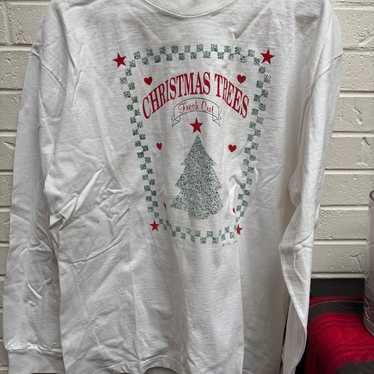 Christmas vintage Ling sleeve white cotton tshirt… - image 1