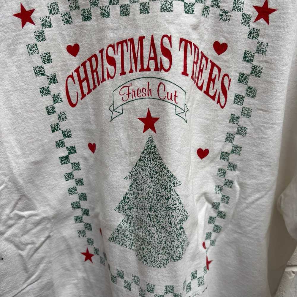 Christmas vintage Ling sleeve white cotton tshirt… - image 2