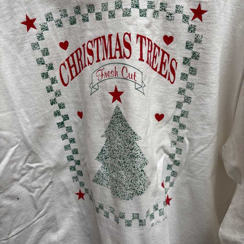 Christmas vintage Ling sleeve white cotton tshirt… - image 3