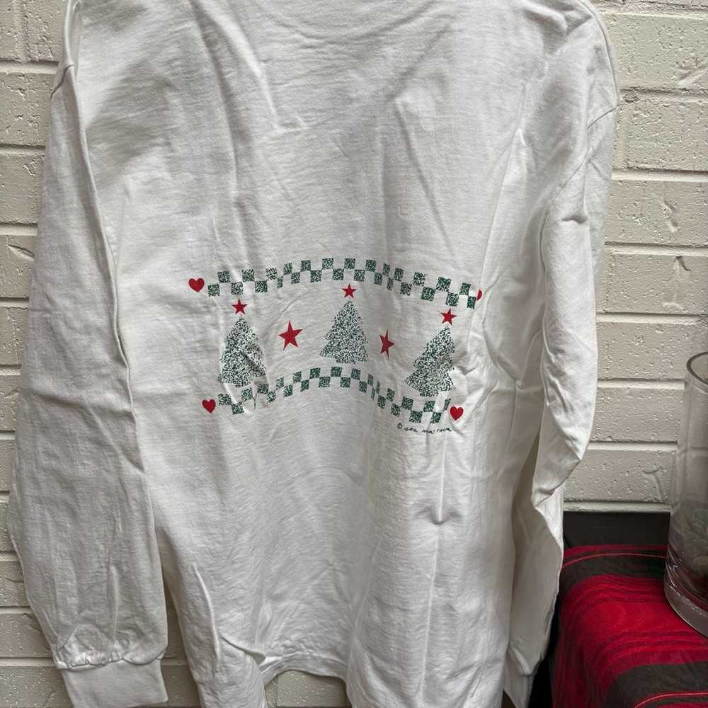 Christmas vintage Ling sleeve white cotton tshirt… - image 4