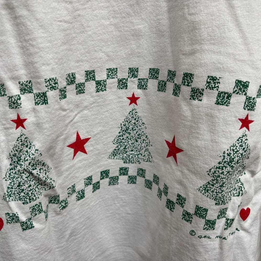 Christmas vintage Ling sleeve white cotton tshirt… - image 5