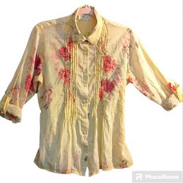 Vintage goa yellow floral button-down blouse SKUW0