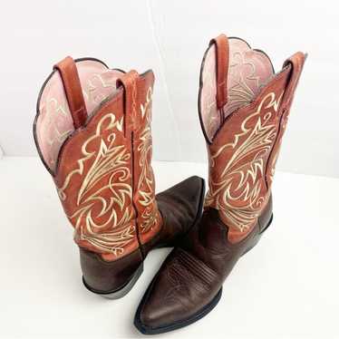 ARIAT Heritage Brown Leather Pink Embroidered Poi… - image 1