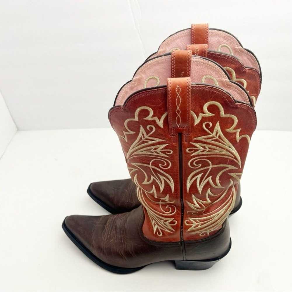 ARIAT Heritage Brown Leather Pink Embroidered Poi… - image 8