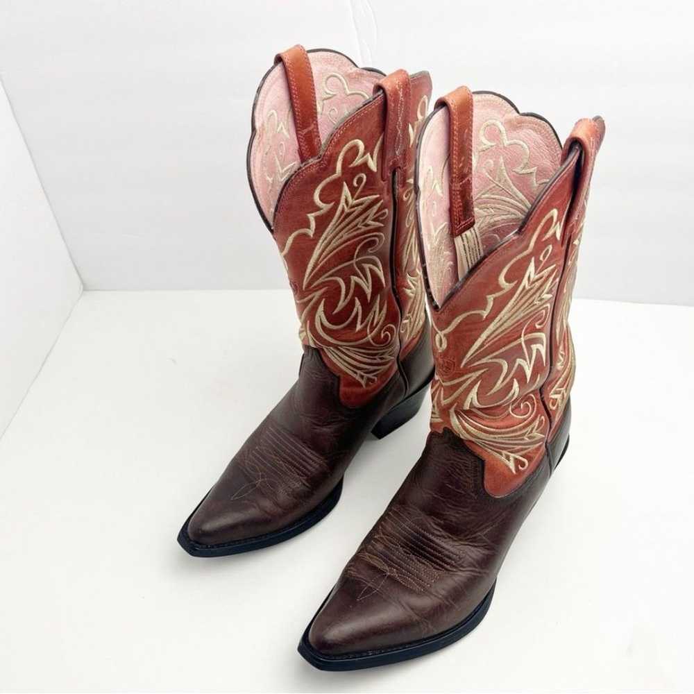 ARIAT Heritage Brown Leather Pink Embroidered Poi… - image 9