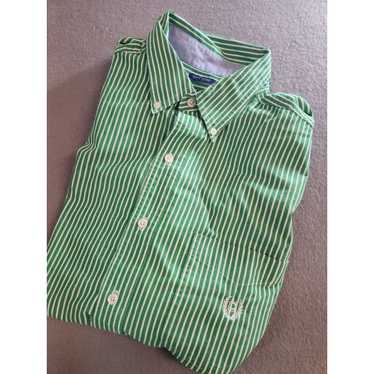 Chaps Mens Chaps Long Sleeve Green Striped Button 