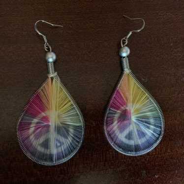 Rainbow Pride Peace Sign Thread Earrings - image 1