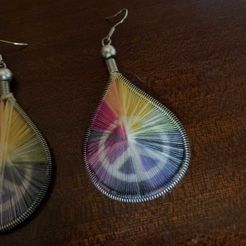 Rainbow Pride Peace Sign Thread Earrings - image 3