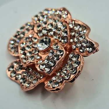 Rose Gold Tone Rhinestone Flower Brooch - image 1