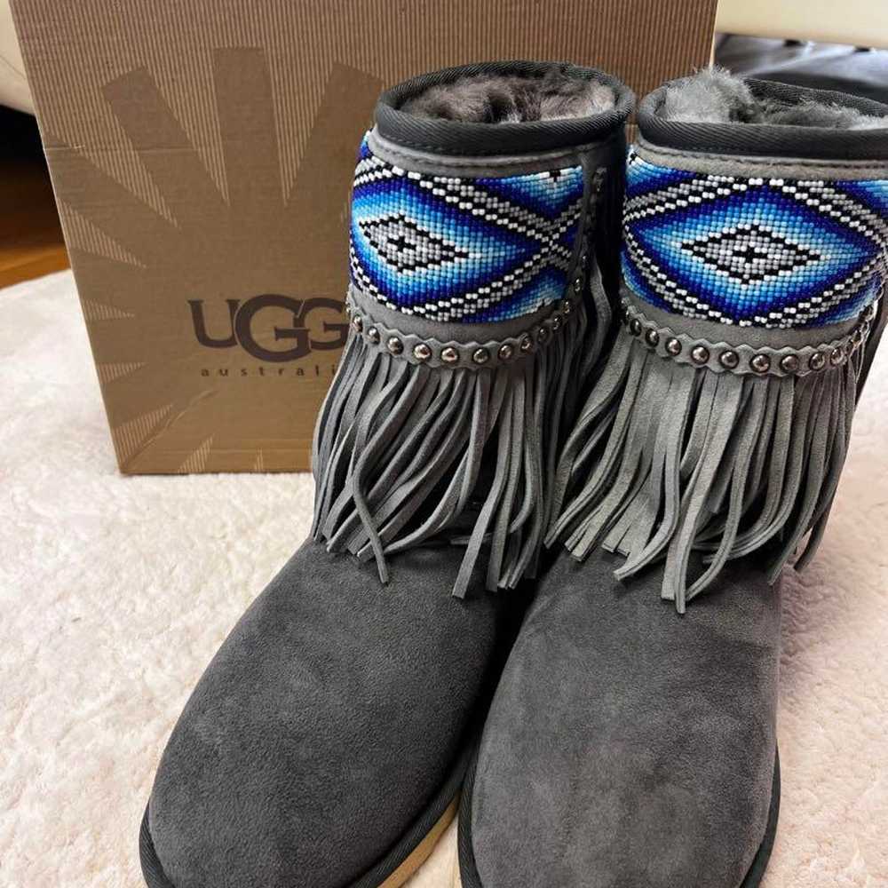 UGG Beaded Fringe Sheepskin Boots Gray - image 1