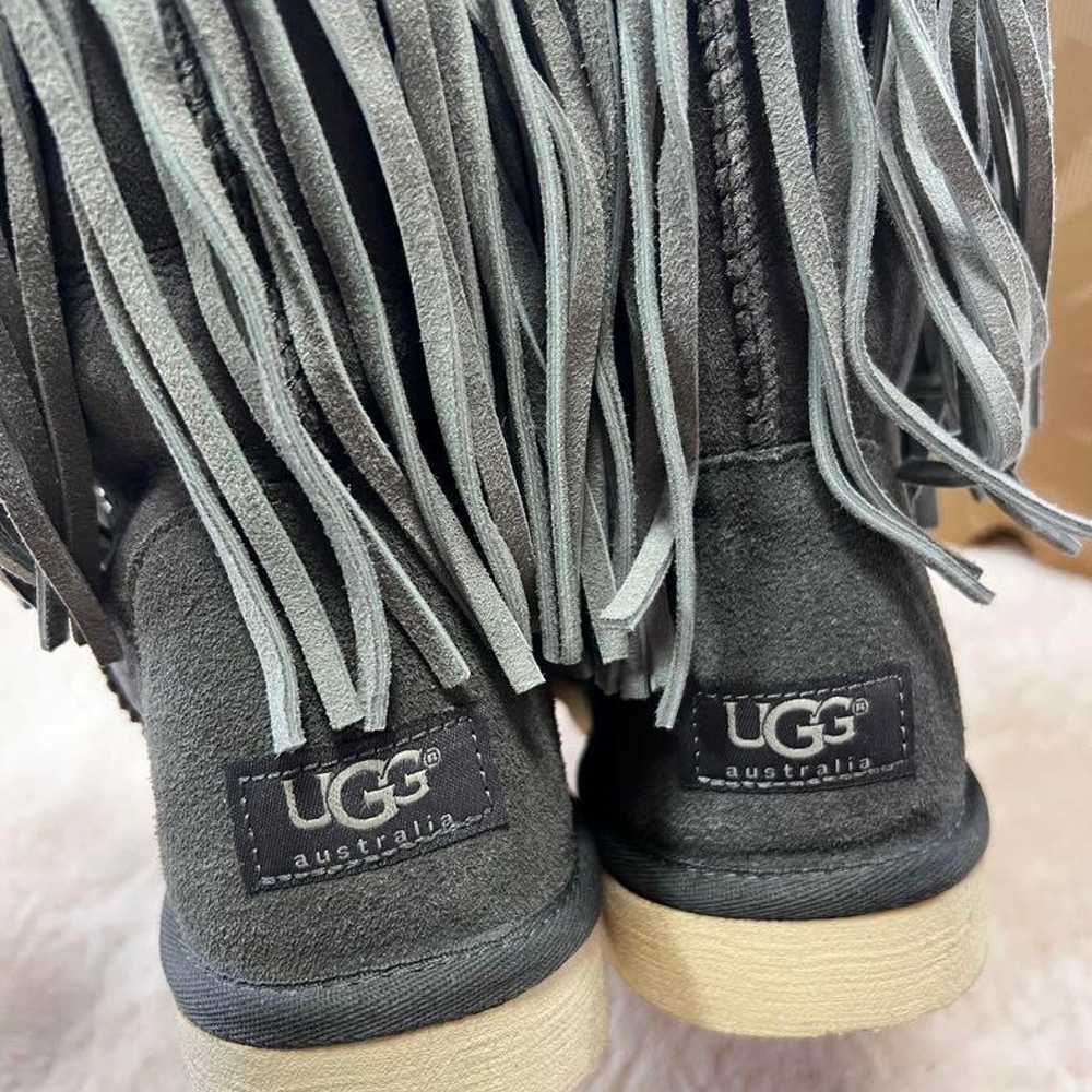 UGG Beaded Fringe Sheepskin Boots Gray - image 3