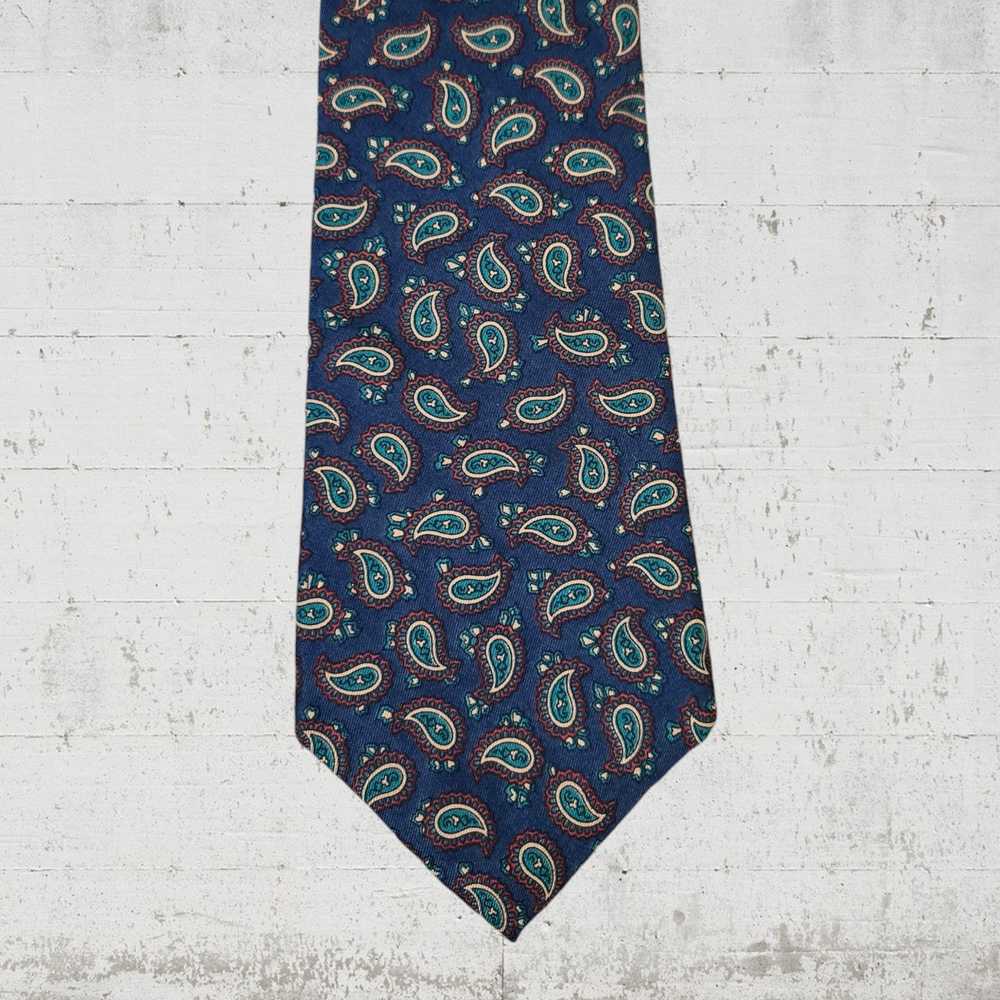 Vintage Vintage Navy Paisley Print 80s London Nec… - image 1