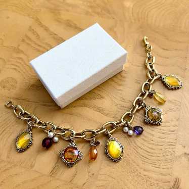 Liz Claiborne Vintage Signed LC Charm Bracelet Go… - image 1