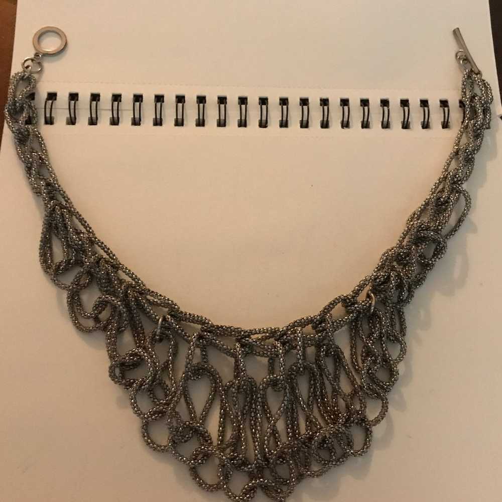 Statement necklace, silvertone chain - image 1