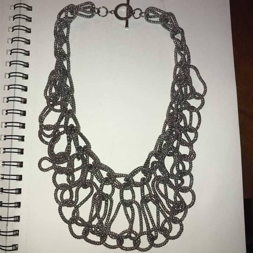 Statement necklace, silvertone chain - image 2