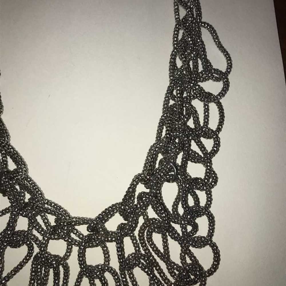 Statement necklace, silvertone chain - image 3