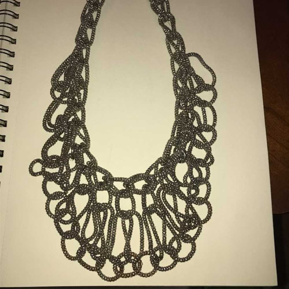 Statement necklace, silvertone chain - image 5