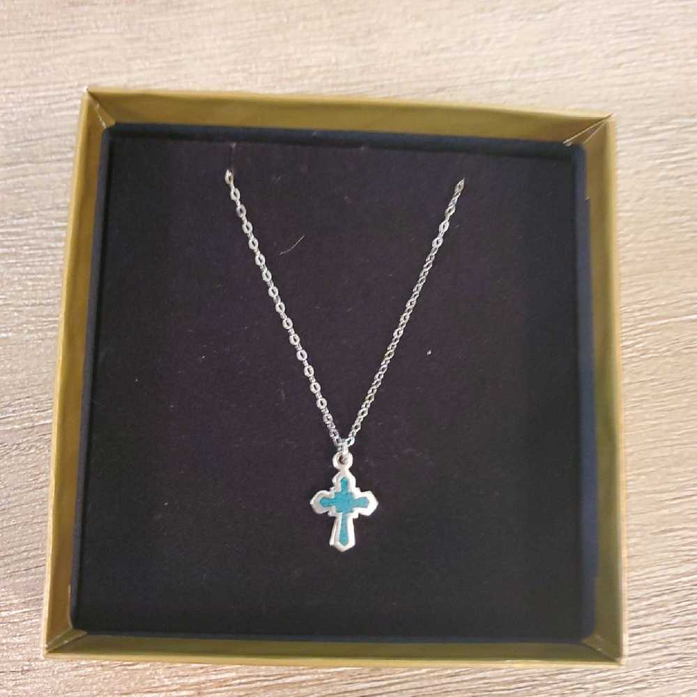 Turquoise and Silver Cross Necklace - image 1