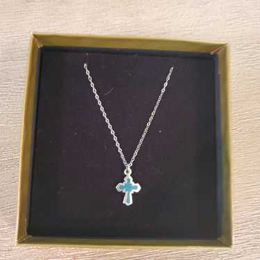 Turquoise and Silver Cross Necklace - image 1