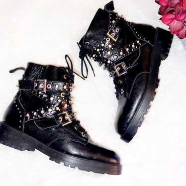 ZARA Stud Crystal Leather Moto Boot