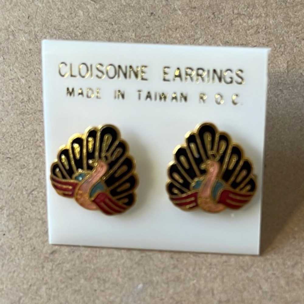 Cloisonné Peacock Earrings - image 1