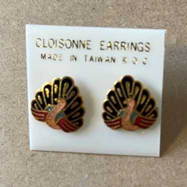 Cloisonné Peacock Earrings - image 1